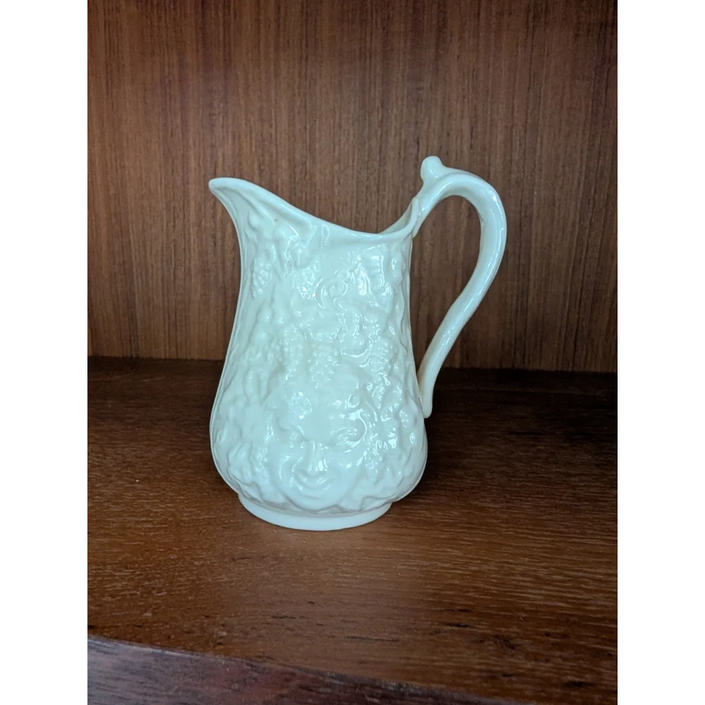 Belleek Irish Porcelain Cream Vase Floral Design with face 5th Mark 1955-1965